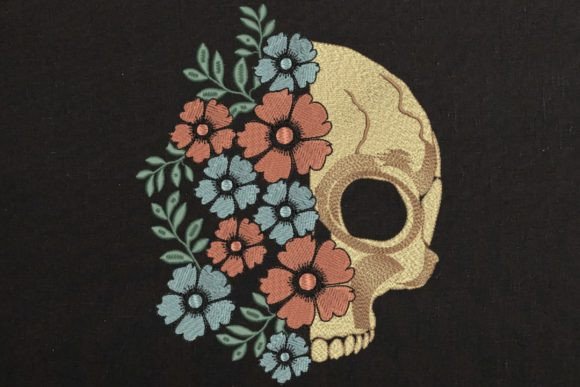 A Modern Twist: The Skull with Flower Embroidery Design