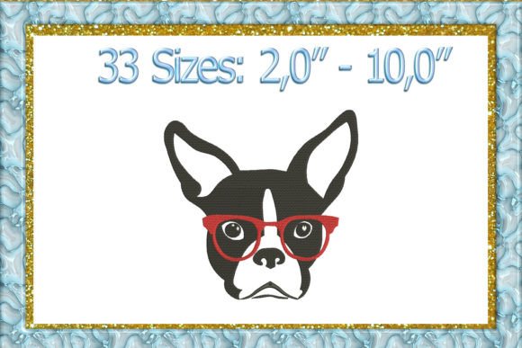 Boston Terrier Glasses Embroidery Design for Business Branding