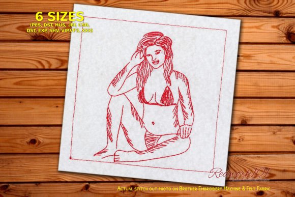 Reviewing the Girl in Bikini on Beach Redwork Design